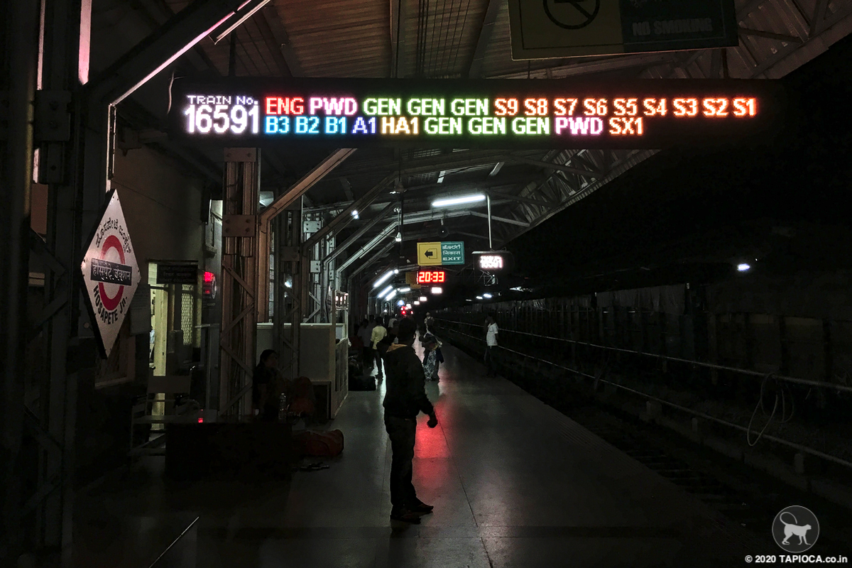 Train Number 16591 Hampi Express coach position at Hospet Jn Railway Station