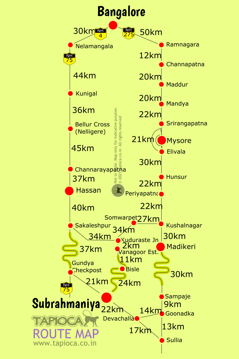 Two Routes to Kukke Subramanya from Bangalore.