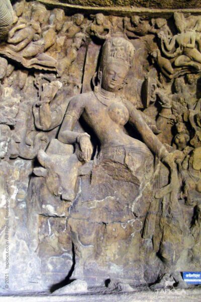 Shiva and Parvati as single Ardhanari form (Male-Female) in Elephanta
