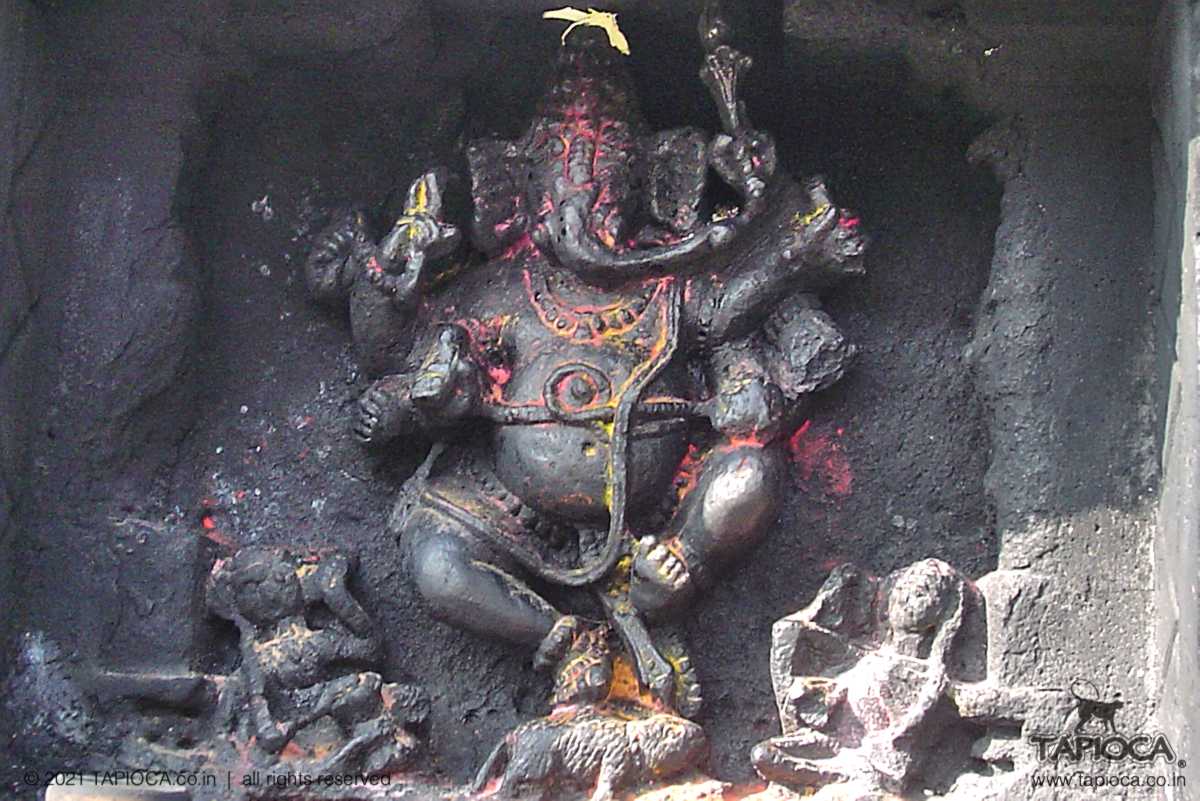 Hoysala era Ganesh Shrine in Belur Karnataka. The Idol is carved out of soapstone. 