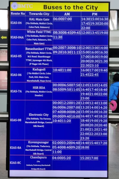 Bus Schedule from Bangalore airport to City