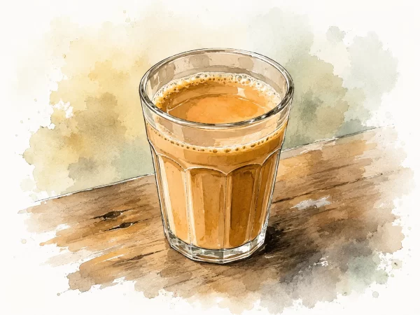 Kerala Chai serven in the classic cut glass tumbler