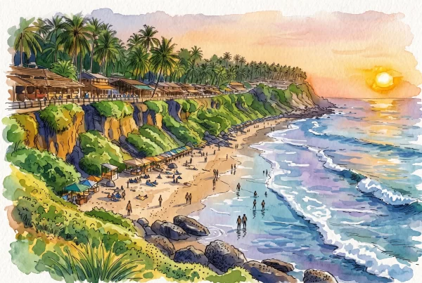 The cliff beach in Varkala, north of Thiruvananthapuram