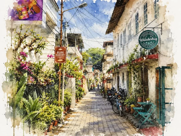 Walking between cafés is part of the Fort Kochi experience.