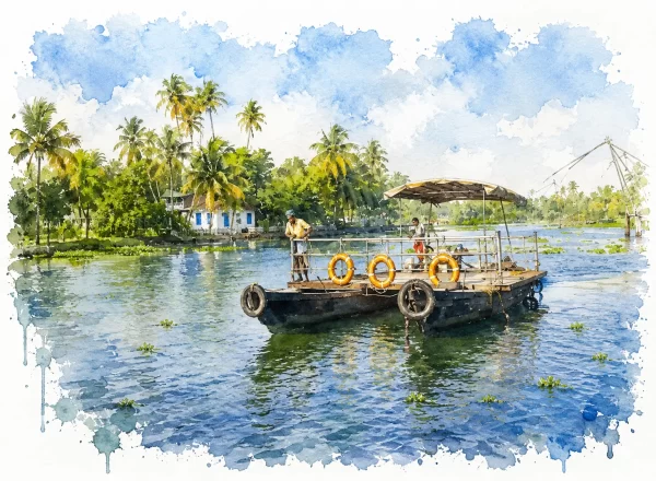 The jungar is a catamaran for transpiting vehicle and passengers between two islands Kadamakkudy and Pizala