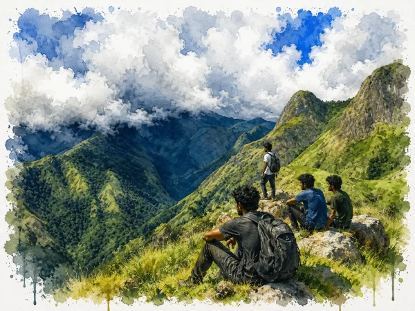 This view captures the succession of rolling ridges that give Meesapulimala's trek its reputation as the "Eight-Hill Trail."