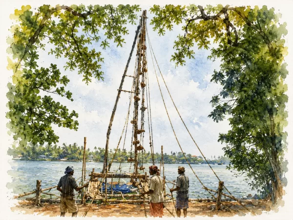 Chinese fishing net at Fort Kochi, folded view.